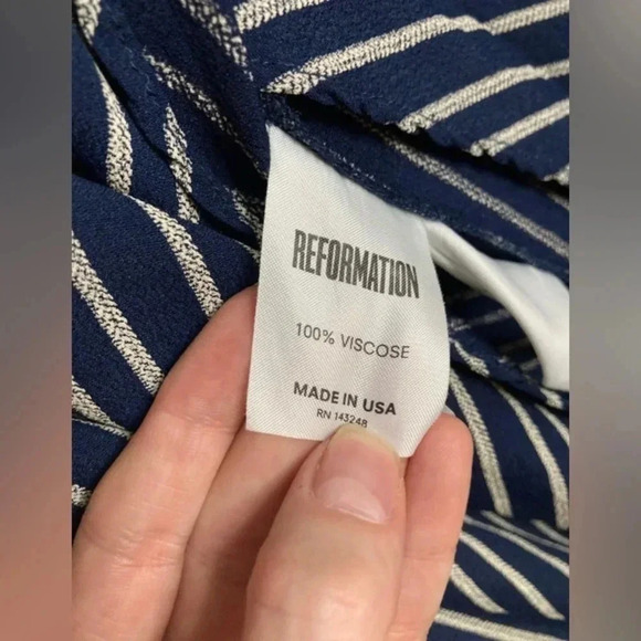 Reformation Nessy Wrap Skirt Size Medium Navy Cream Striped - Picture 6 of 11